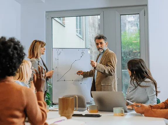 Business meeting with a presentation in a modern office.